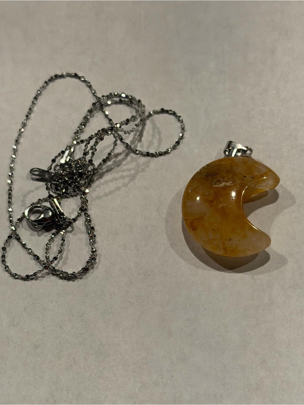 Stainless steel Chain Necklace with Amber Crescent Moon Pendant